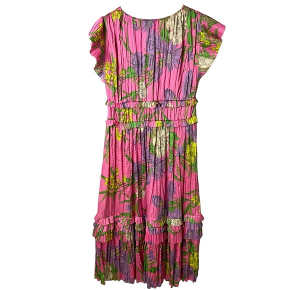 Current Air Botanical Motif Floral Pleated Midi Dress Pink Size Medium - Picture 4 of 8